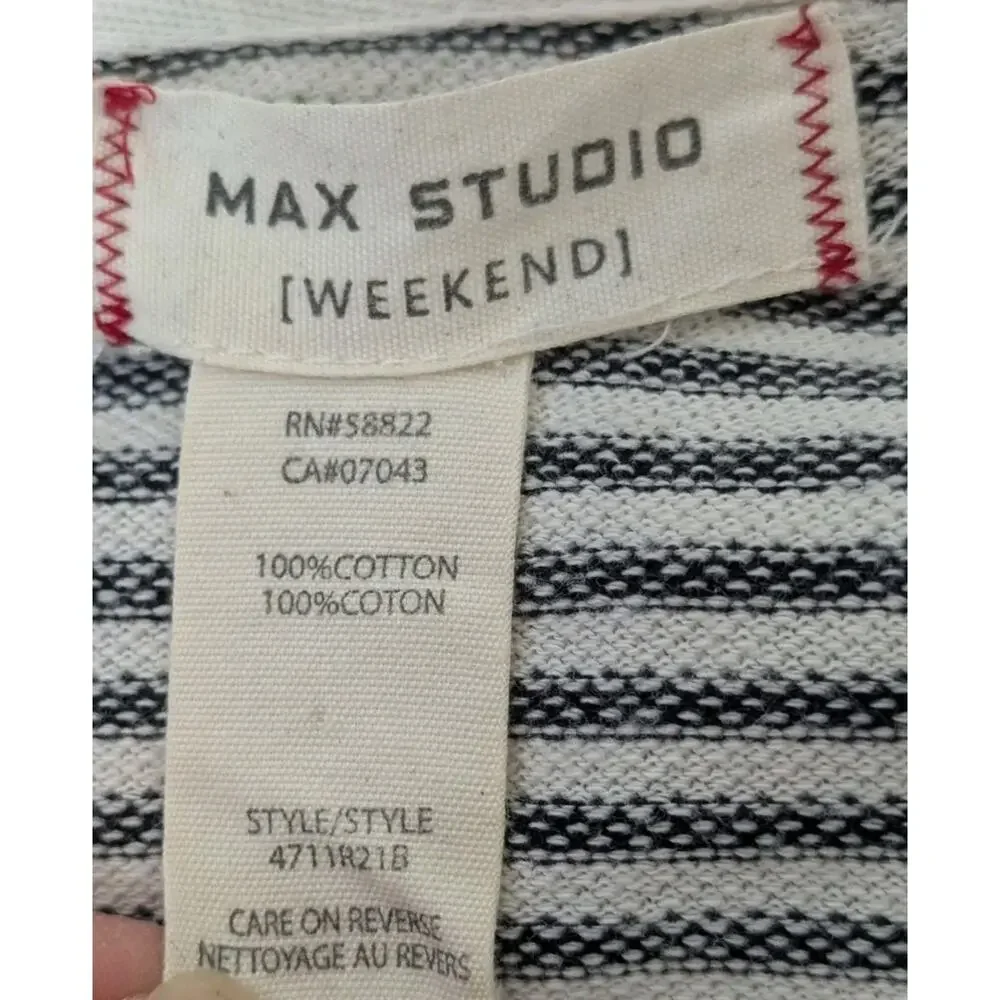 Max Studio Black & White Weekend Striped 100% Cotton Open Cardigan Hoodie Size M